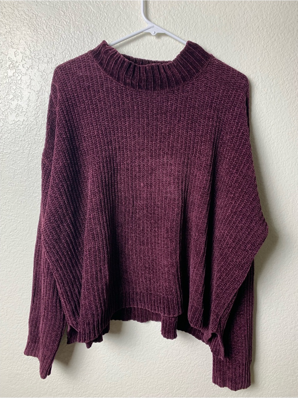 Plum Chenille Knit Cropped Sweater Mock Neck Large Goth Indie Cozy XXL